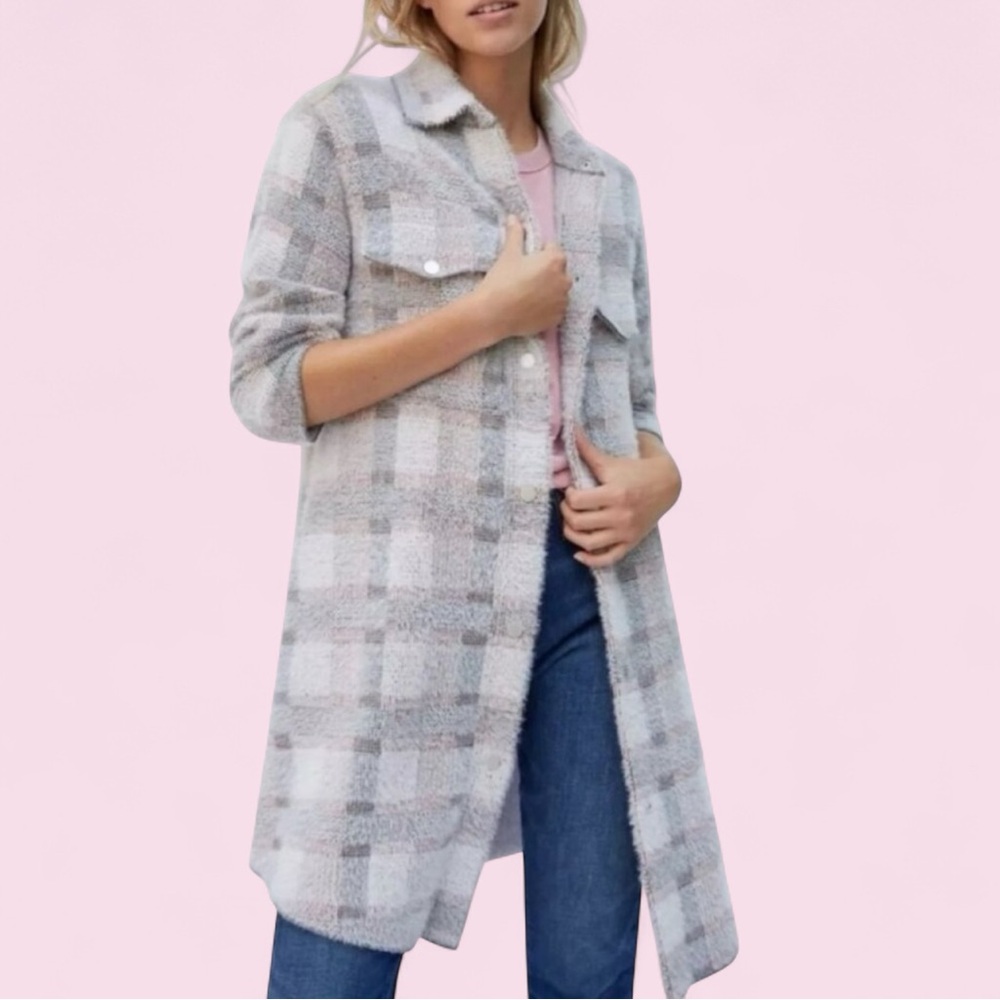 Anthropologie Pilcro Eliza Soft Eyelash Plaid Flannel Long Button‎ Down Jacket S